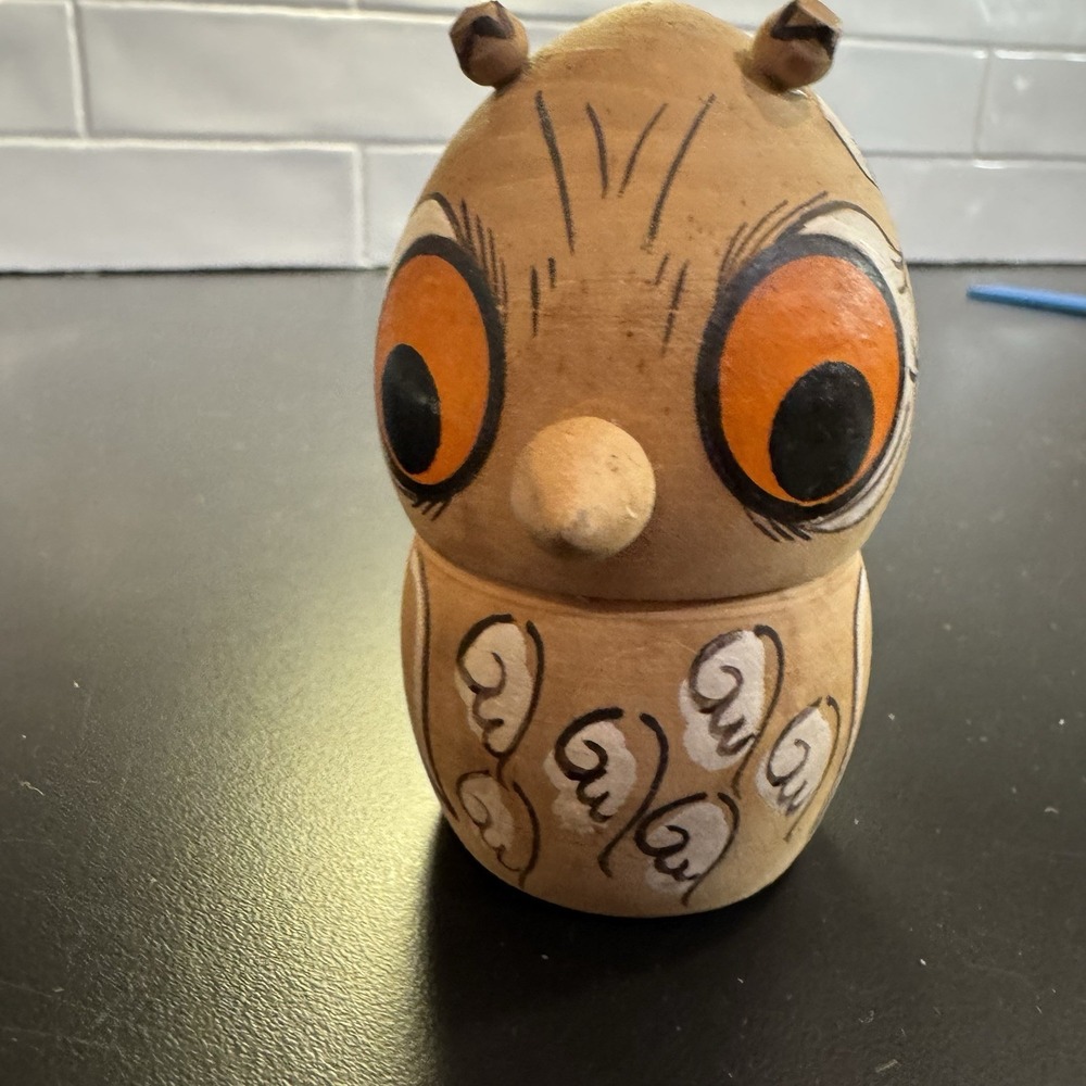 Wooden Owl Trinket Box Figurine Hand‎ Painted Vintage Russian Nesting Doll